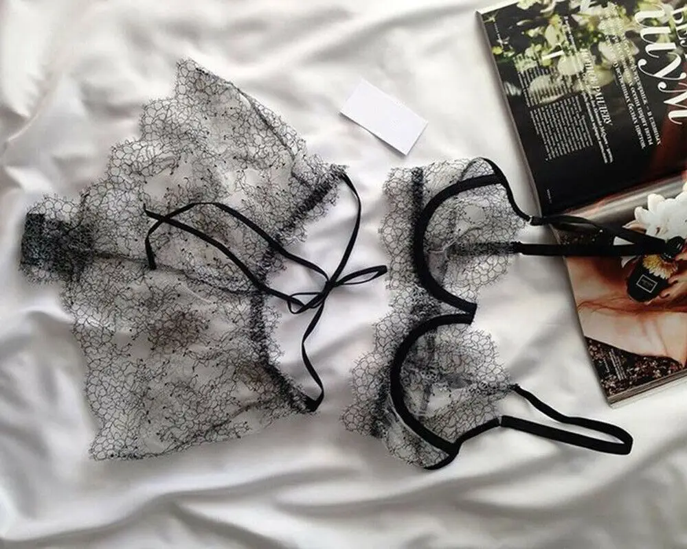 

Women Lace Sexy Lingerie Underwear Ladies Nightwear See-through Ladies Hollow Strappy Bra Perspective Panties Erotic Sleepwear