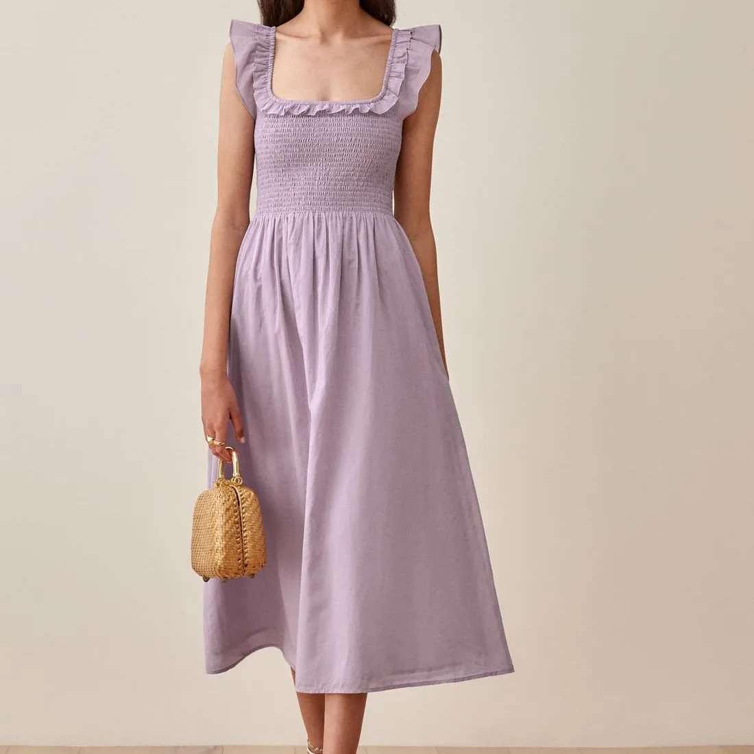 

2021 летние футболки «French сплошной цвет небольшой площади с воротником в виде листка лотоса край маленький летящими рукавами платье свободно...