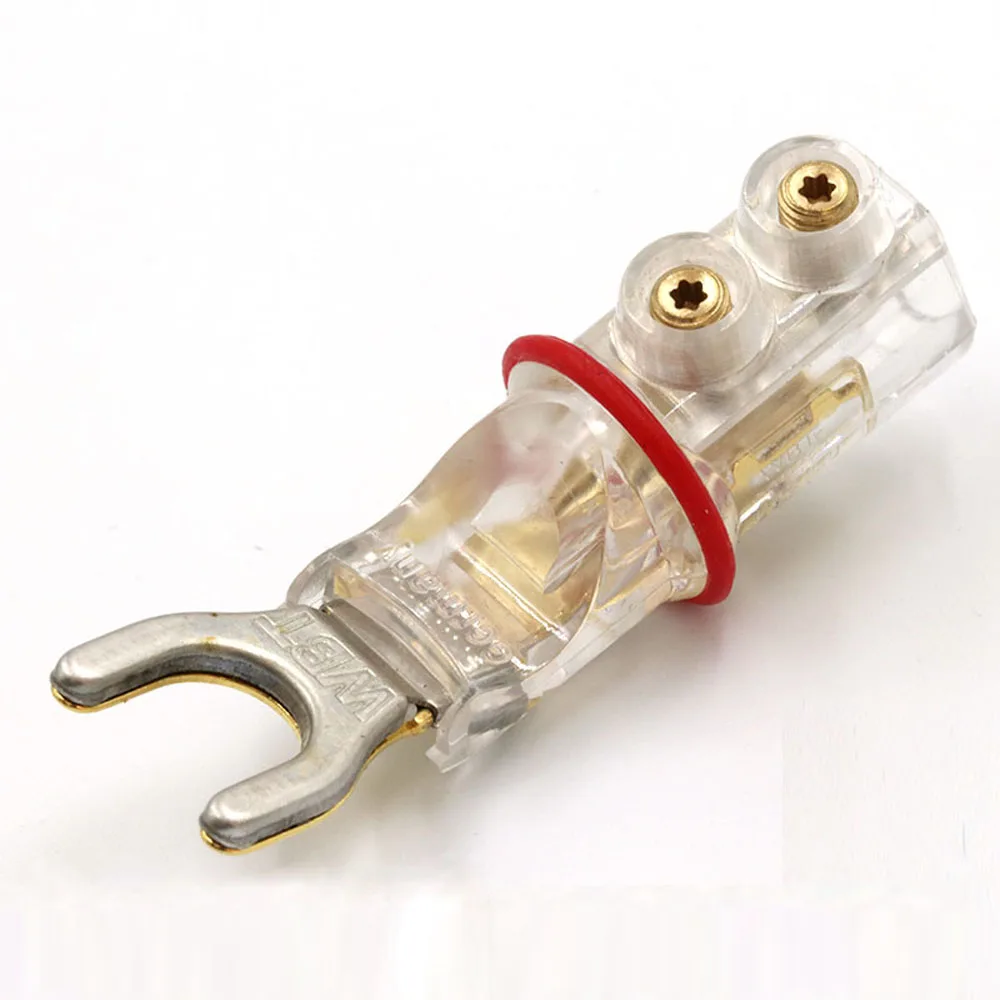 4PCS WBT/0680 Pure Copper Gold plated Y Spade plug Connectors, Speaker Plugs,HiFi Audio Screw Fork Connector Adapter