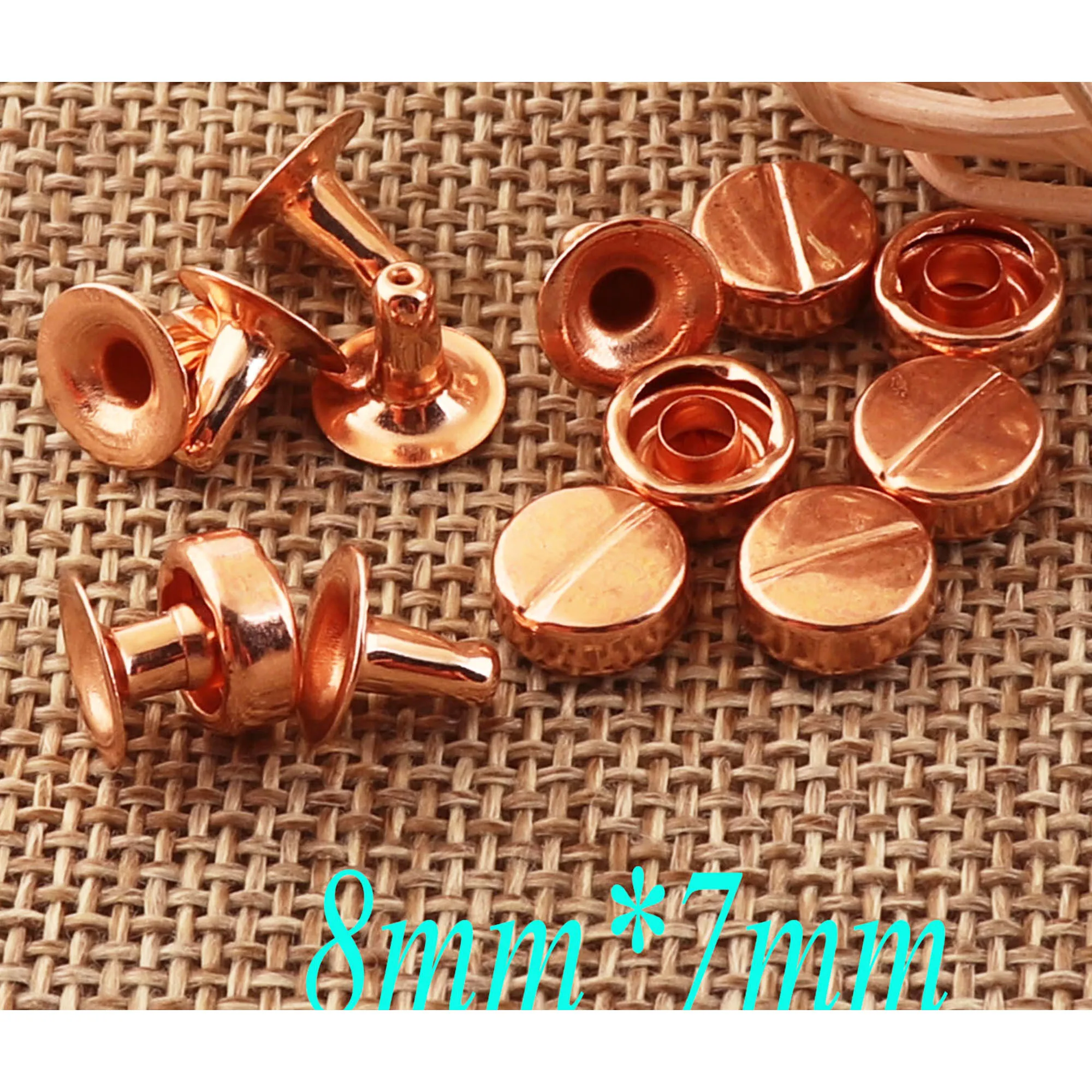 100sets Rose Gold Double Cap Rivets 3/8&quot(8mm)Studs Leather craft Rivet Fastener Snaps Prong Riveted Studs