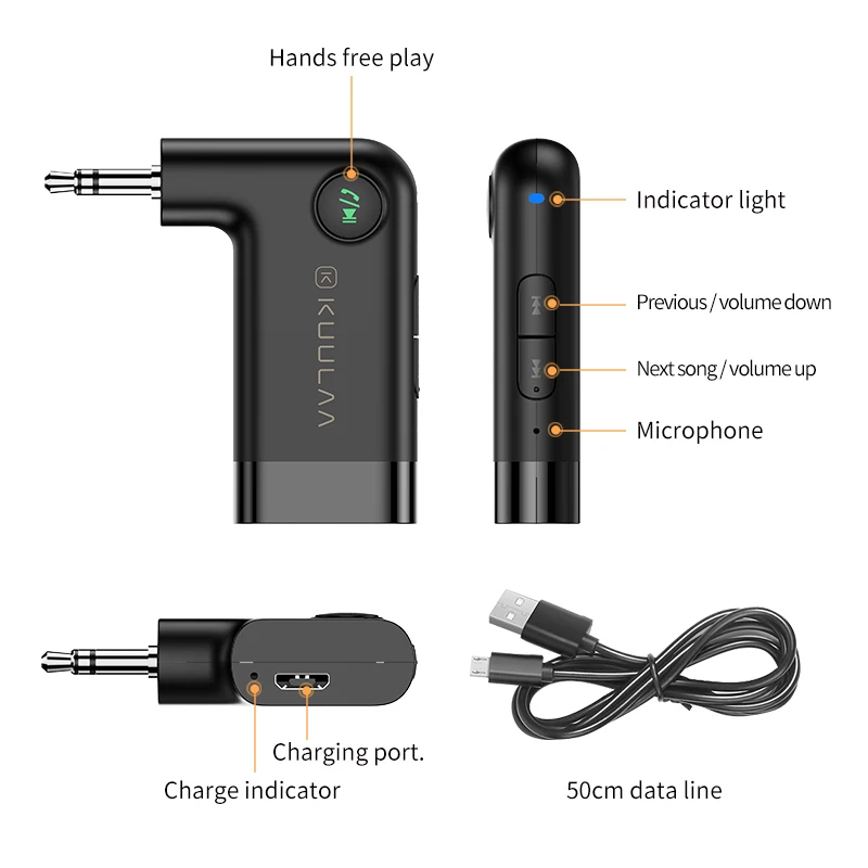 

KUULAA 2 in 1 Wireless Bluetooth Audio Receiver Transmitter Mini Stereo AUX USB 3.5mm Jack for Earphone Car Dual channel Adapter