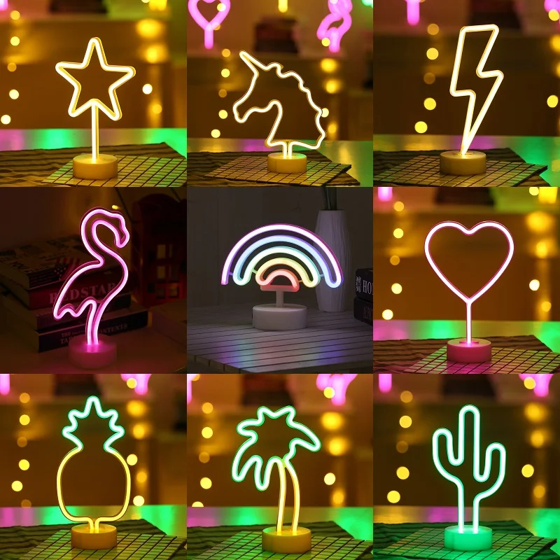 LED Light Decor Creative Led Neon Light Night Light Shape Flamingo Light Unicorn Heart Neon Lamp for Xmas Party Wedding Gift