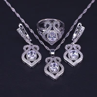 a touching birthday gift pure white cz crystal silver color jewelry earrings ring necklace for women partywedding