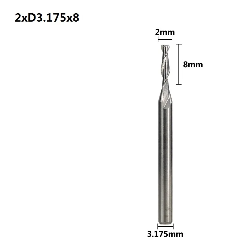 2.0xD3.175x8 XCAN 10 шт. 3,175 хвостовика 2 флейты плоский конец мельницы Спираль ЧПУ Бит для лазерной гравировки плоская фреза 0,8/1/1,5/2,0/2,5/3,175 мм - Длина режущей кромки: 2.0xD3.175x8