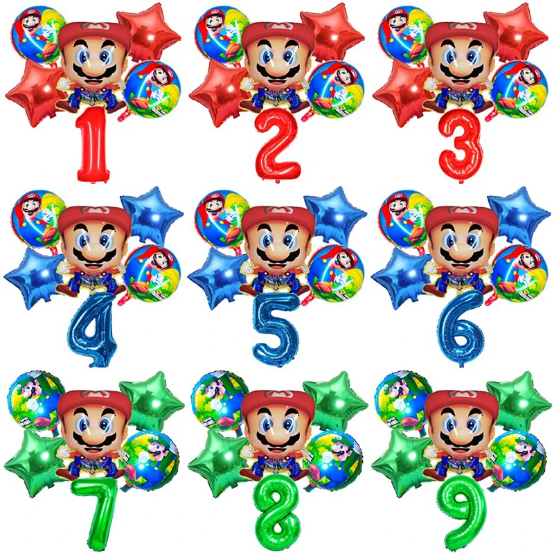 Воздушные шары Супер Мэри Марио Мультяшные воздушные из алюминия для вечеринки в