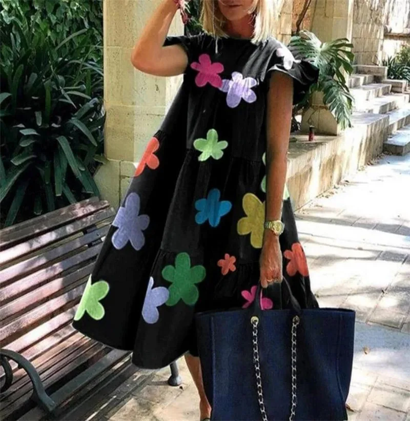 Платье-трапеция женское свободного кроя модное повседневное милое праздничное