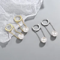 elegant chain tassel drop earrings shiny crystal pearl pierced small huggies female charming dangle earring jewelry accessories