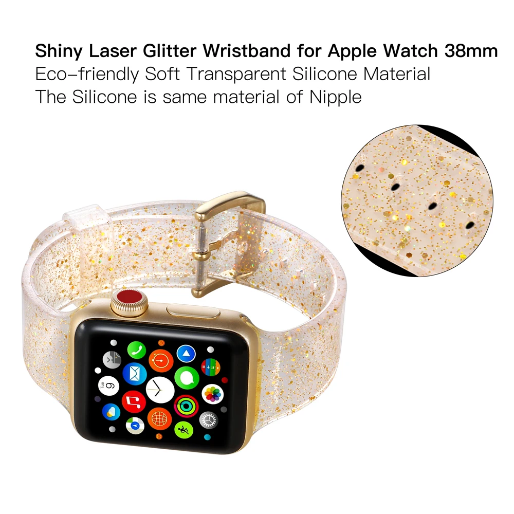 Ремешок силиконовый прозрачный блестящий для Apple Watch Band 42 мм 38 браслет iwatch 6 5 4 44 40