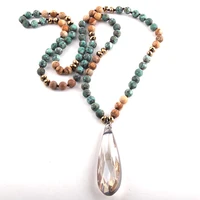 fashion bohemian tribal jewelry stone long knotted long glass drop pendant necklaces d
