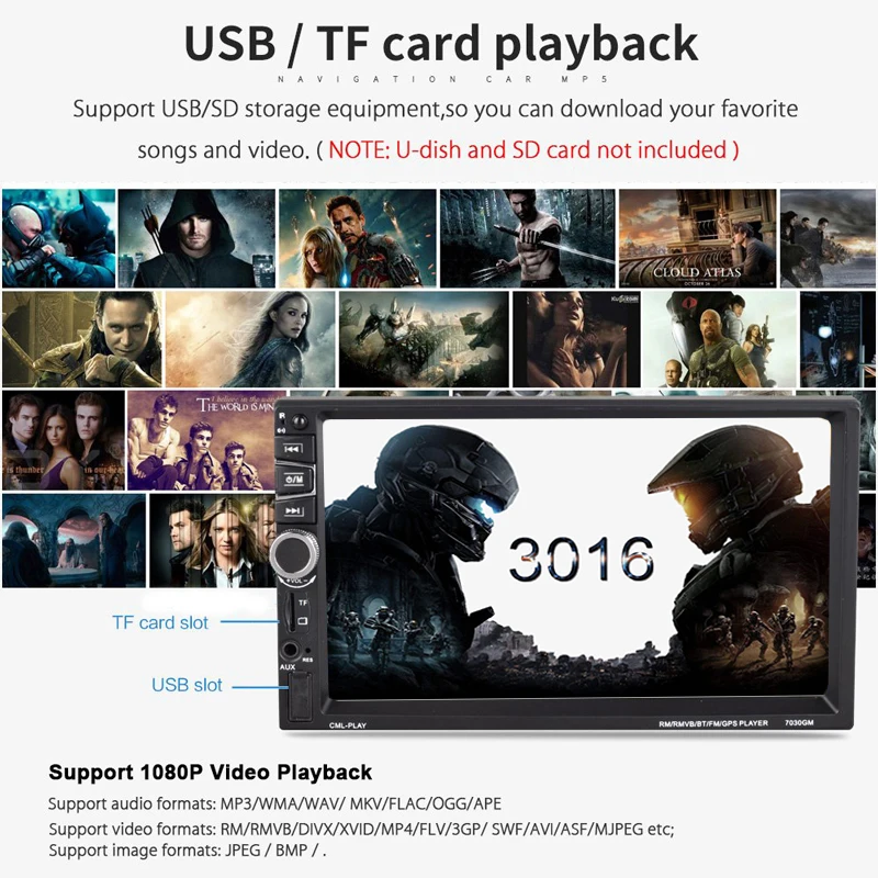 Автомобильное радио 7 дюймов 2 Din автомобильное FM-Мультимедиа зеркало задней