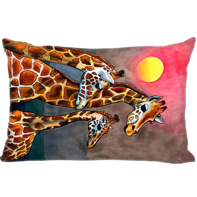 

Anime Giraffe Pillow Cover Bedroom Home Office Decorative Pillowcase Rectangle Zipper Pillow Cases Satin Fabric A12.21