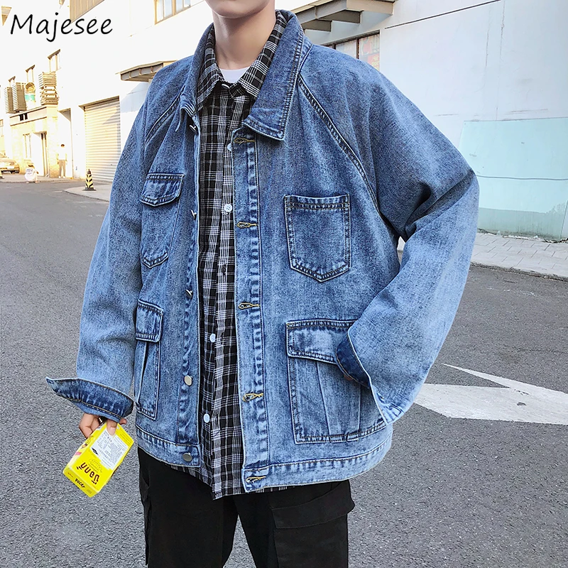 

Куртки мужские удобные однобортные с карманами Топы с длинным рукавом мужская куртка из денима в Корейском стиле ретро мужская одежда