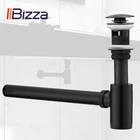 Выдвижной сливной сифонная труба для раковины для ванной комнаты из черной латуни, бронзовая ловушка для бутылок с водосточной трубой, P-TRAP мусорное оборудование