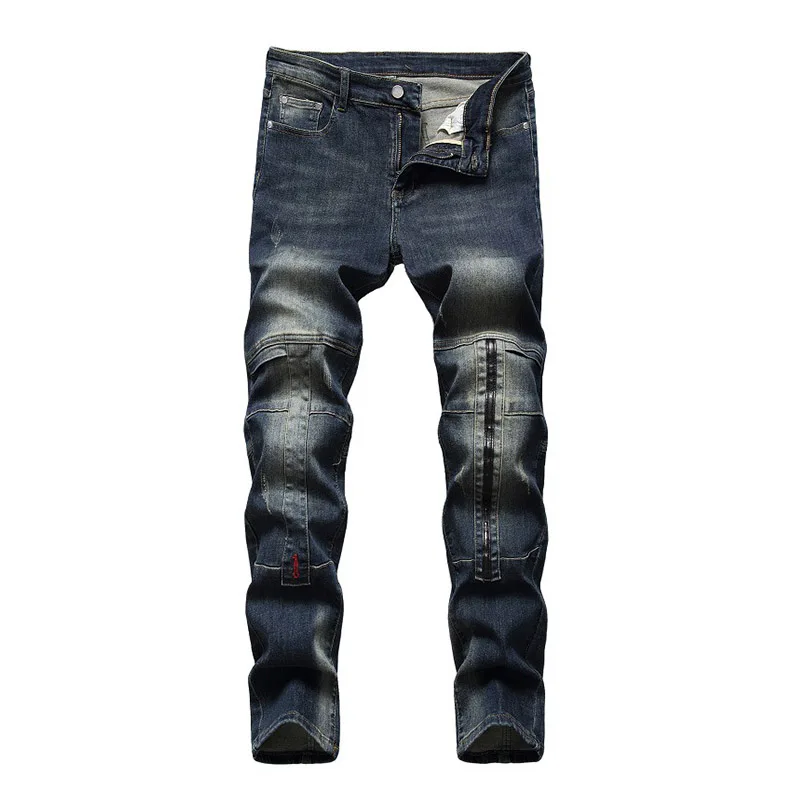 

2021 Vintage Men Classic Patchwork Jeans Pants Hip Hop Streetwear Denim Trousers For Male Slim Fit
