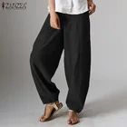 Повседневные мешковатые длинные брюки, женские осенние брюки-фонарики ZANZEA 2020 винтажные Панталоны на молнии спереди размера плюс, укороченные брюки палаццо