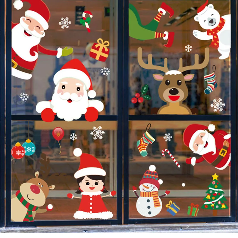 2021 Рождество настенные наклейки на окно стекло стену панно с Санта-Клаусом
