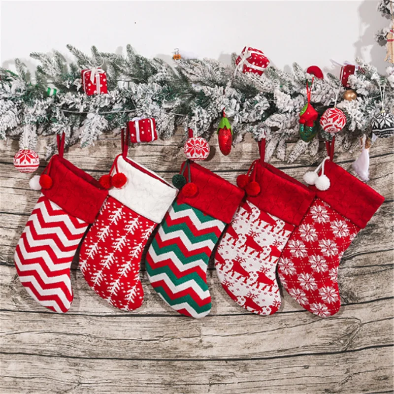 

Рождественские елочные украшения, вязаная шерстяная пряжа, рождественские носки, женские носки, Рождественский подарок для детей