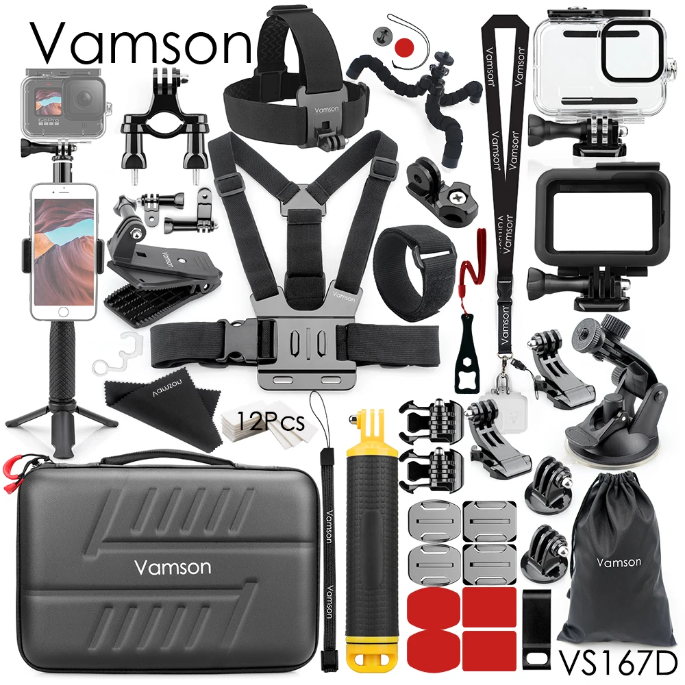 

Vamson for Gopro 10 9 Accessory Large Waterproof Housing Case Carrying Package PU Buoyancy Rod Set for GoPro Hero 10 Black VS167