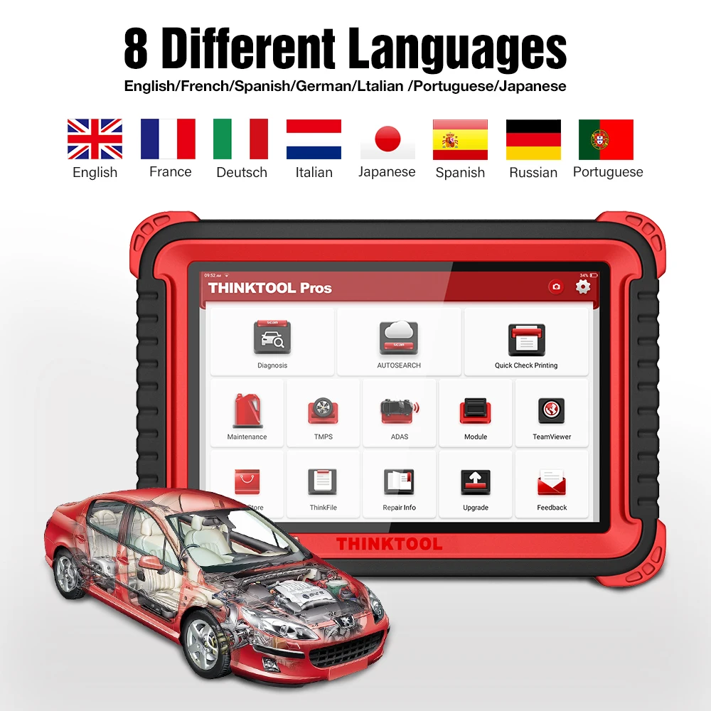 

THINKCAR THINKTOOL Pros Auto Diagnostic Tool 10 Inches 4+64G ADAS ECU Coding Active Test 28 Resets Graphical Display Scanner