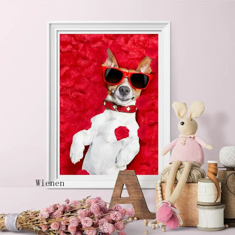 

Funny Art Poster Romantic Valentine's Day Dog Canvas Painting Cute Animals Print Wall Picture Kids Bedroom Living Room Decor