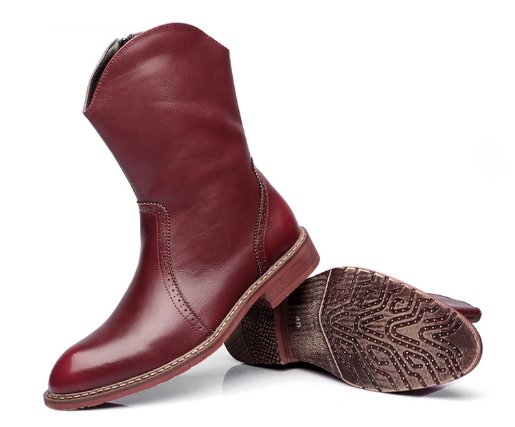 Men Motorcycle Boots Vintage Combat Boot Winter Fur Genuine Cow Leather Waterproof Buckle Military Boots Men Increase Shoes