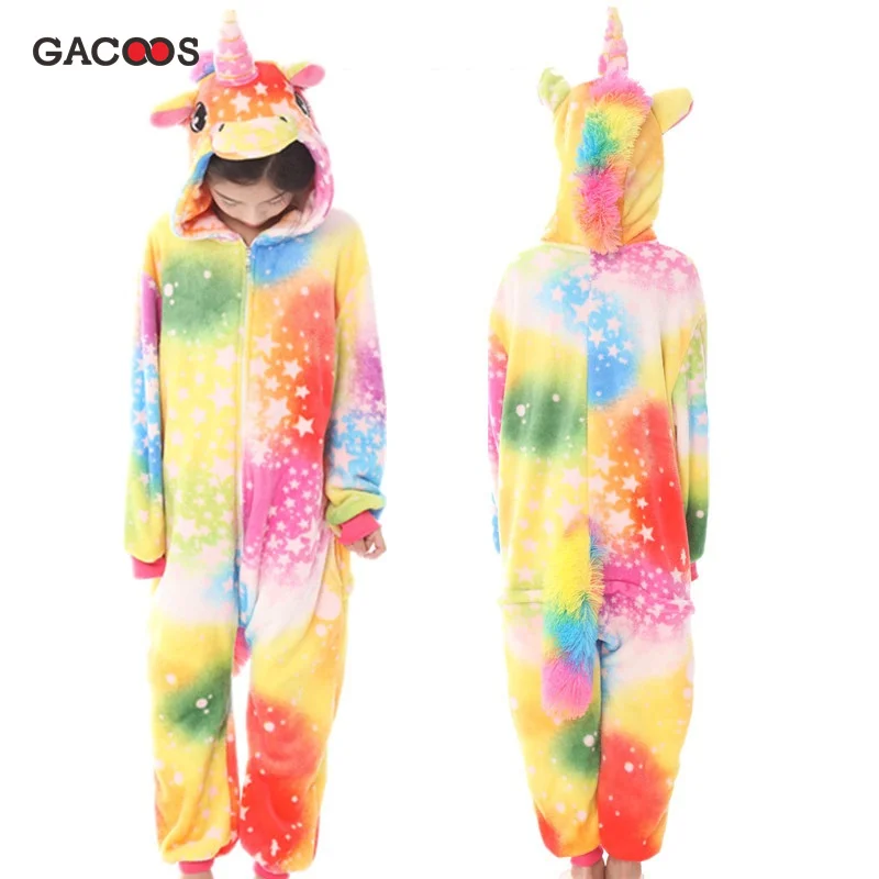colorful star Новинка; Пижама с единорогом; комбинезон для детей; зимняя Фланелевая пижама с изображением панды кугуруми; детская одежда для сна с единорогом; комбинезоны для девочек - Цвет: colorful star