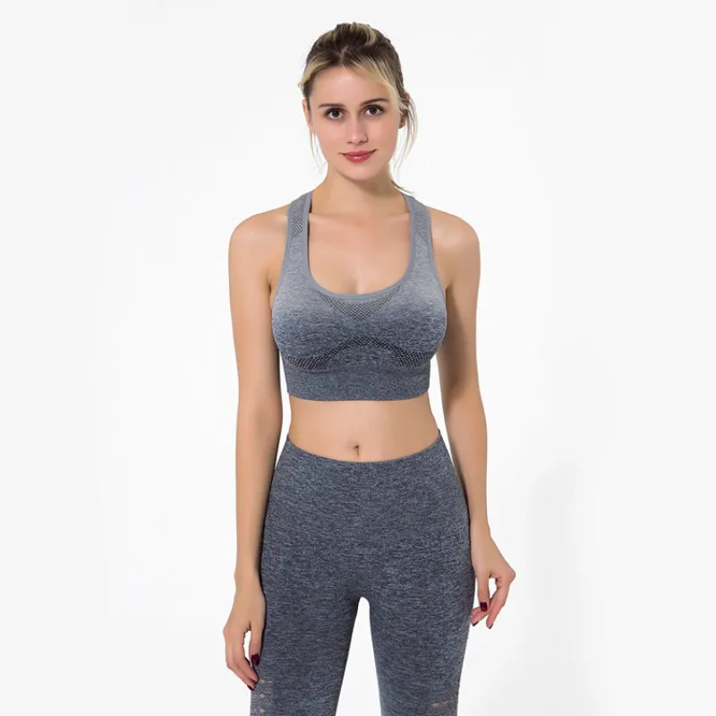 Gray bra Peatacle, комплект из 2 предметов, бесшовный фитнес-костюм для женщин, комплект для йоги, бюстгальтер, леггинсы, одежда для бега, одежда для тренировок, тренажерного зала, Ensemble Sport Femme - Цвет: Gray bra