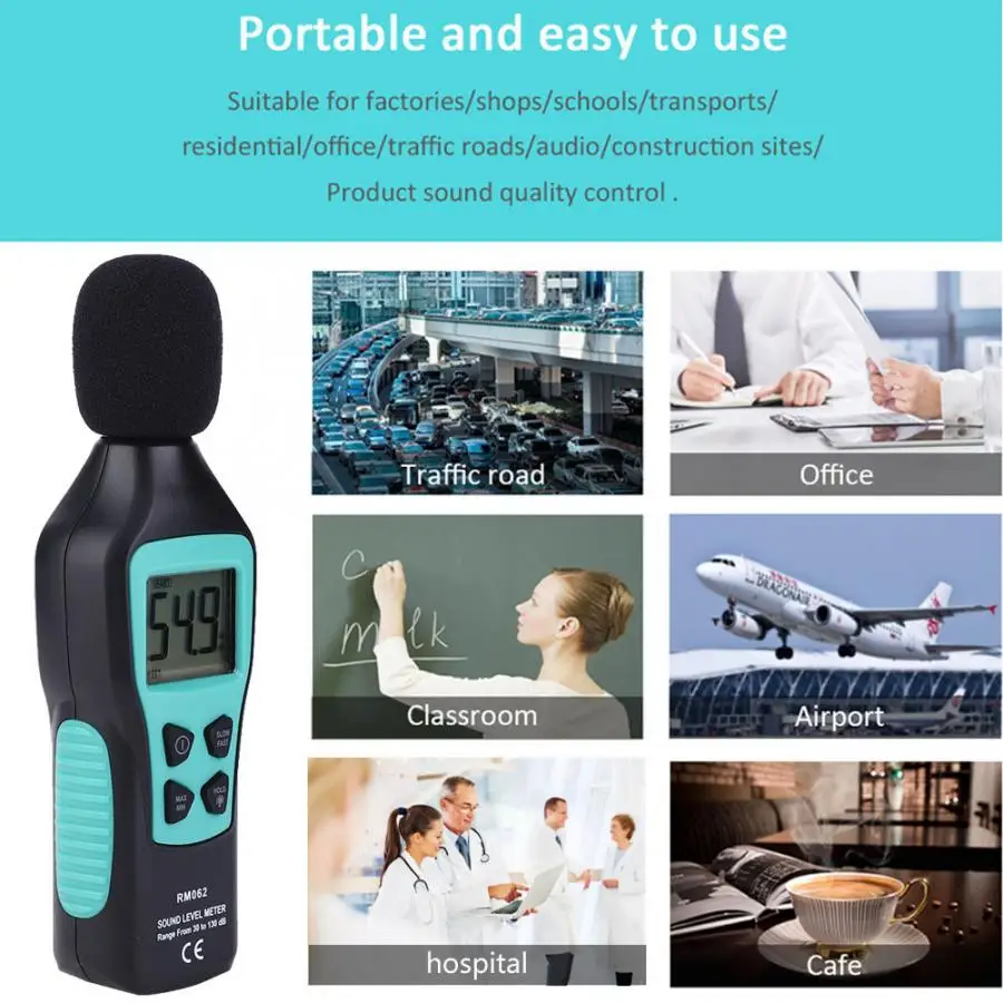 Измеритель уровня шума RM062 цифровой измеритель с ЖК дисплеем 30 130 дБ|Шумомеры| |
