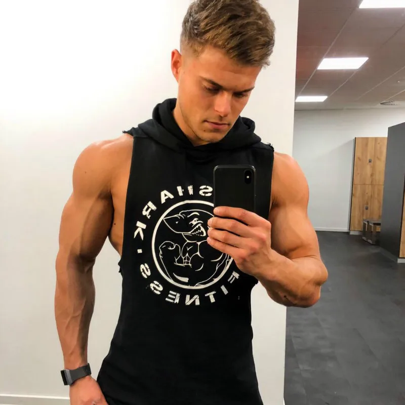 Мужская футболка без рукавов с капюшоном Летний жилет для фитнеса и бега