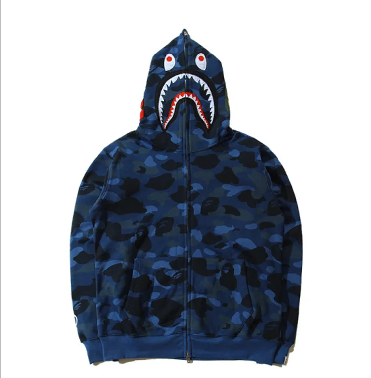 Толстовки с принтом Молодежная Толстовка начесом Bape Shark Мужские и женские