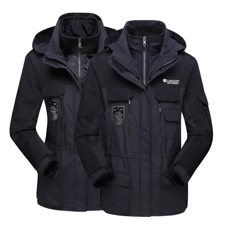 

Men Women New Winter Waterproof Hiking Trekking Camp Fish Climb Ski Windbreaker Jackets 3 in 1 Hood Coat Cotton Jacket Inside