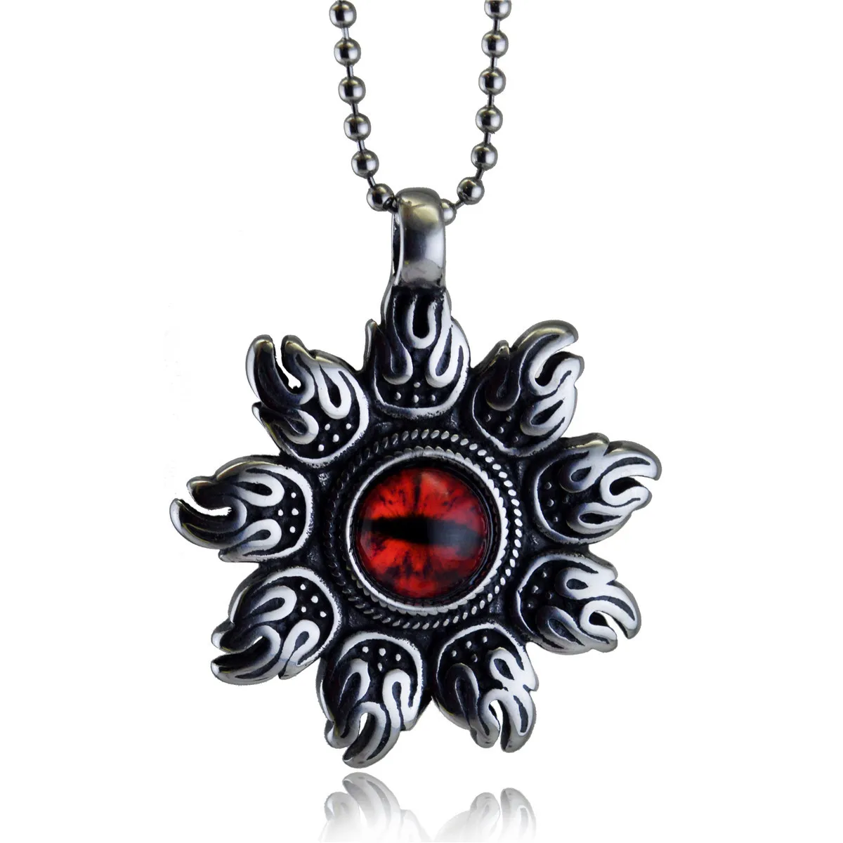 

Megin D Punk Personality Eye of the Fire Demon Titanium Steel Pendants for Men Women Couple Friend Fashion Design Gift Jewelry