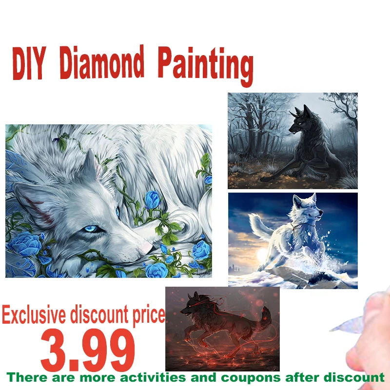 

5D Diy Diamond Painting Animal Snow Wolf Blood Wolf Square Diamond Round Diamond Full Diamond Cross Stitc Mosaic Home Decora