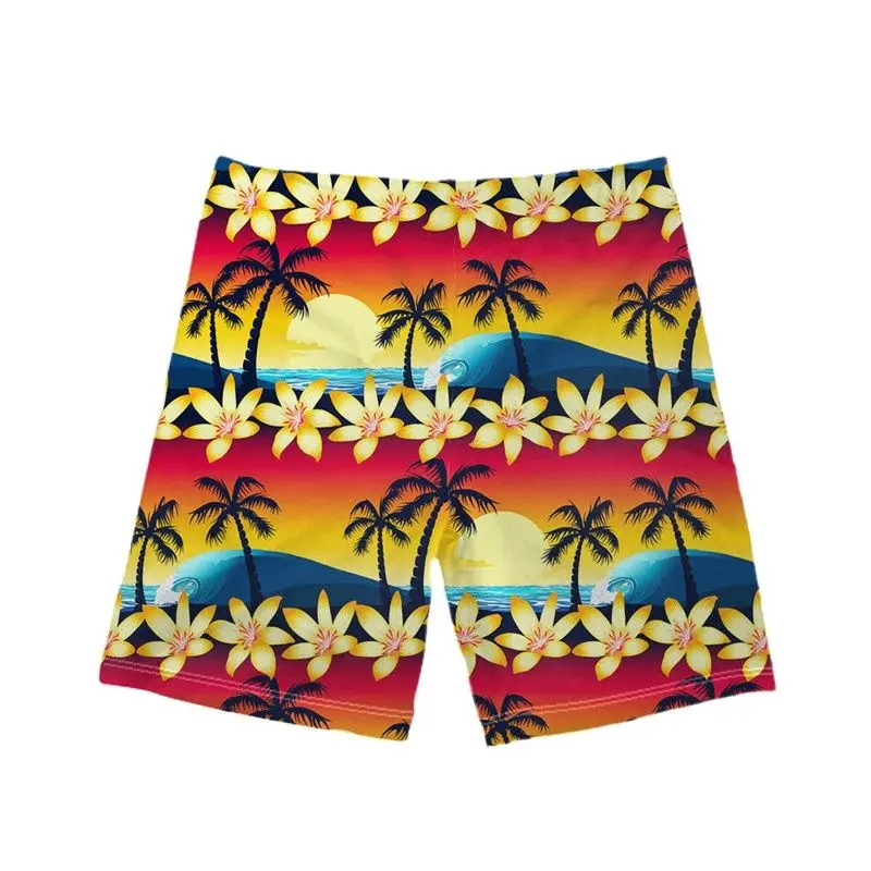 

Детский купальник с тропическим рисунком пальмы и волн океана, Летние плавки для мальчиков, шорты, пляжная одежда для купания, спортивный ку...