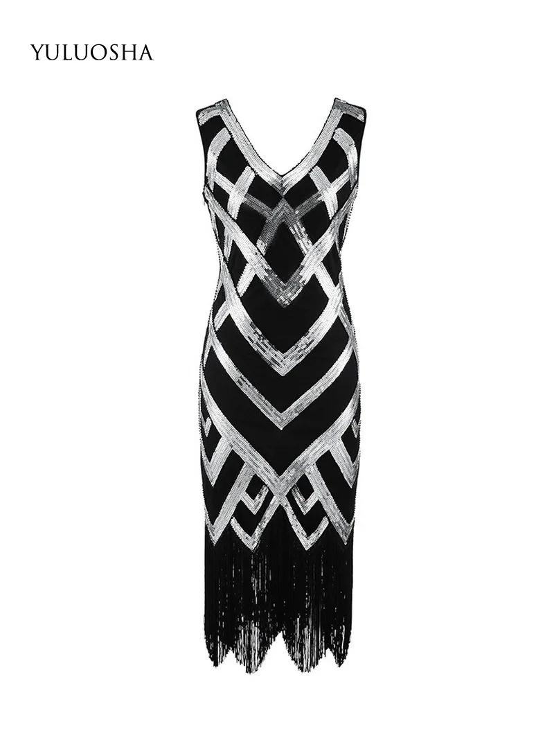 YULUOSHA платье с блестками для выпускного вечера длинное без рукавов кисточками