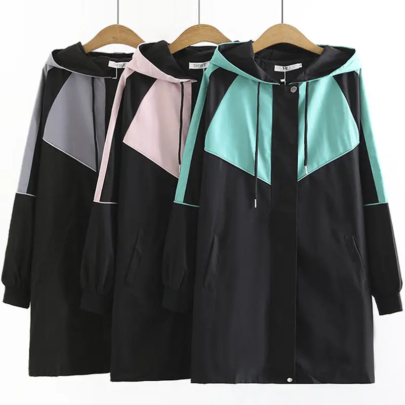 

Oversized Women's Clothing 2021 Autumn Korean Loose Mid-Length Color Matching Hooded Windbreaker Jacket Casual Ladies Coat M695