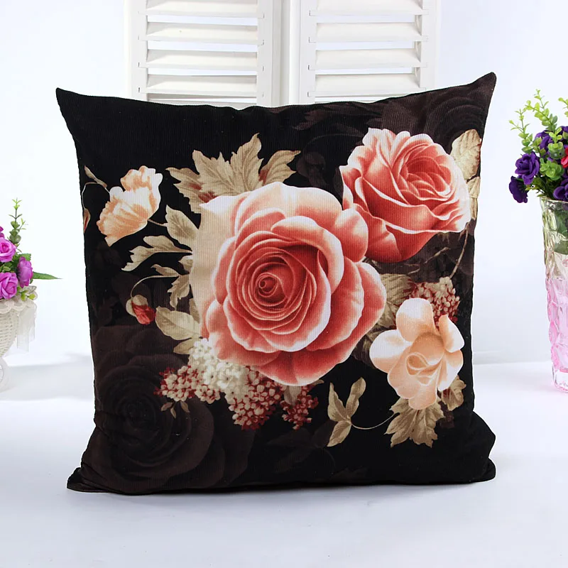 Наволочка в европейском стиле с принтом большой узор цветы пиона декоративное