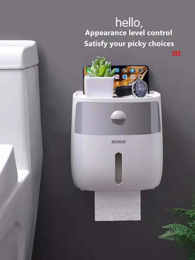 

Toilet Paper Holder Waterproof Plastic Wall Mounted Bathroom Phone Storage Shelf Tray Storage Box Portable Toilet Roll Holder