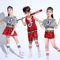 children jazz dance costumes hip hop clothing performance stage wear sequin ballroom dance suits for girls cheerleader costume