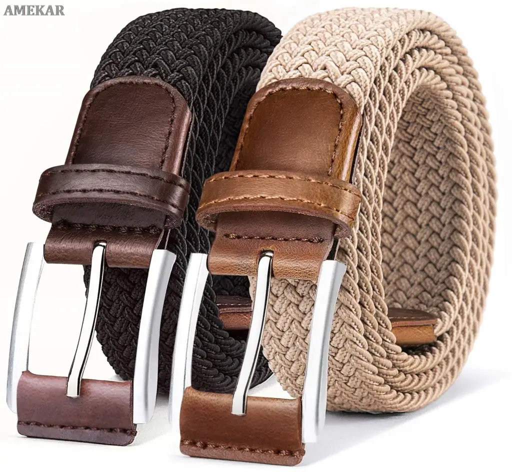 

Belt for Men 2Units,Woven Stretch Braided Belt Gift-boxed Golf Casual Pants Jeans Belts,Width 1 3/8"