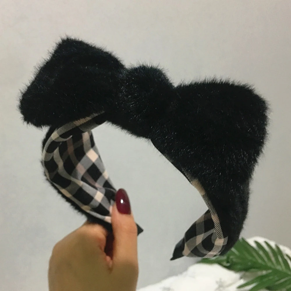 

Candy Color Lamb Wool Wide Hair Band For Women Bow Hairbands Hair Hoop Bezel Headband Headdress Winter Hairband Lady