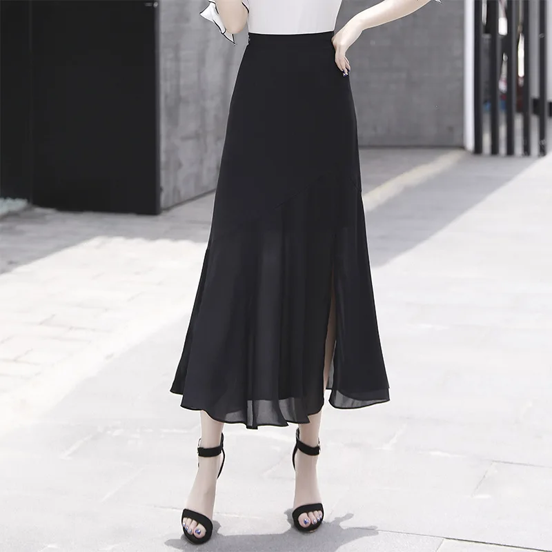 

Summer New Side Slit Women Chiffon Skirt Drop Shipping Medium Long Mermaid Bud Skirt