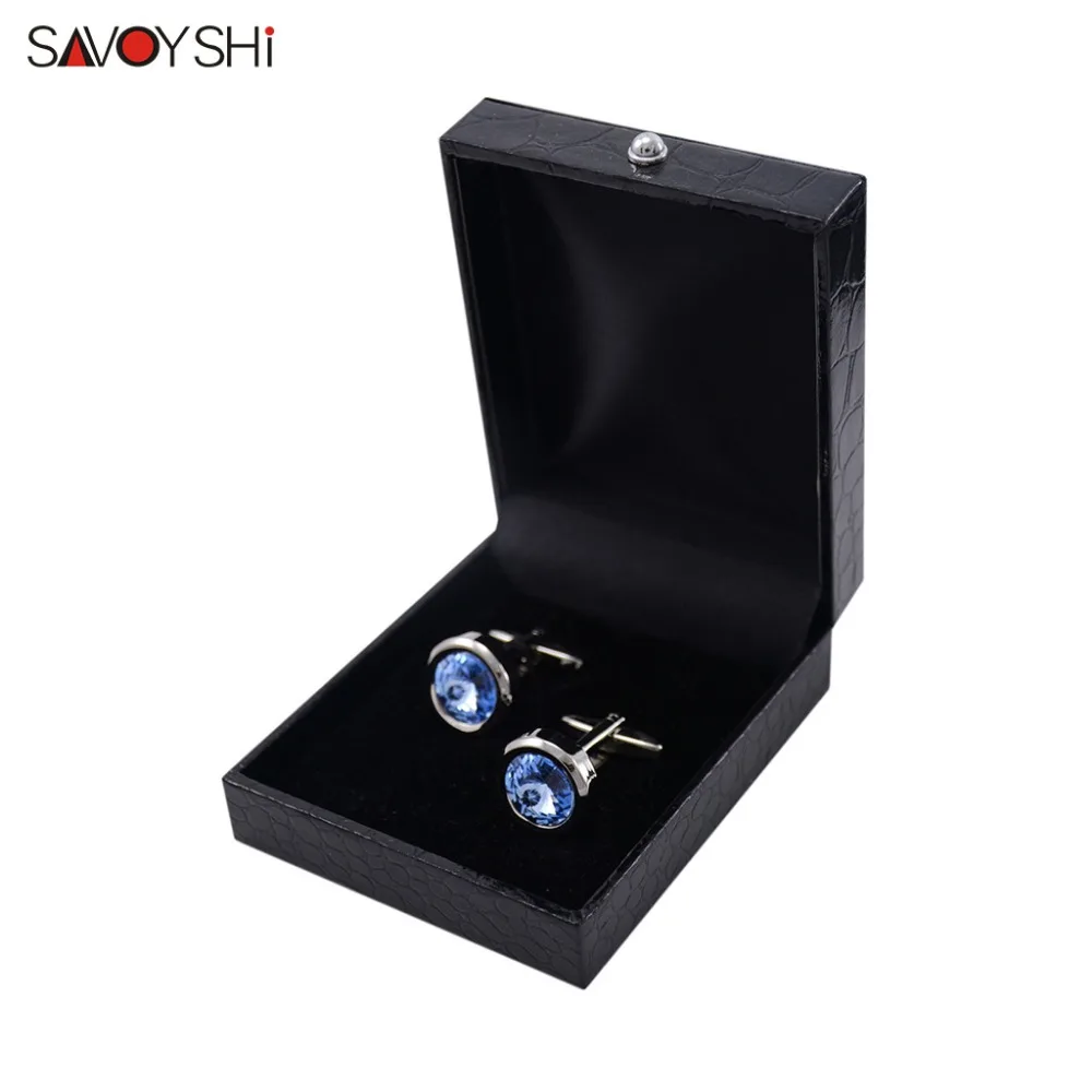 Cufflinks wtih box B SAVOYSHI Роскошные хрустальные запонки, мужские украшения запонки для рубашки высокого качества круглые запонки свадебный подарок для мужчин s - Окраска металла: Cufflinks wtih box B