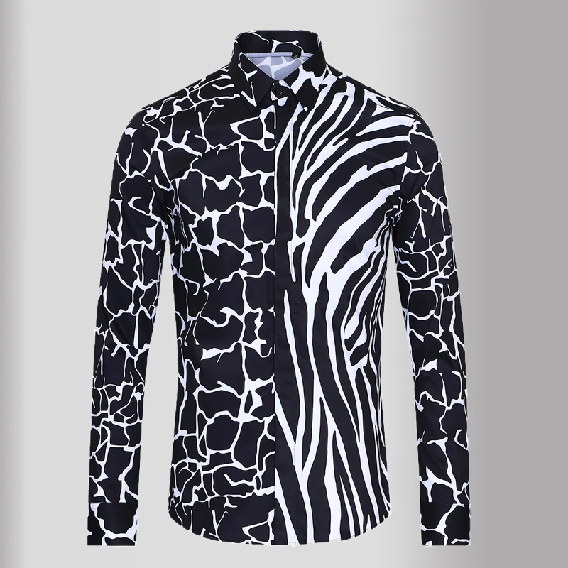 

Рубашка мужская с длинным рукавом, роскошная Повседневная сорочка с принтом, простой приталенный силуэт, черный цвет, 3XL