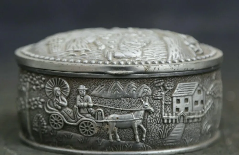 Серебряная шкатулка для ювелирных украшений с резьбой по дереву 3 9 дюймов|Статуи