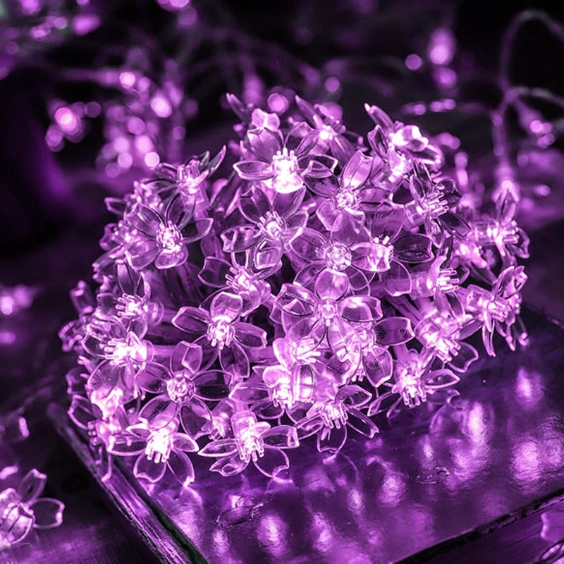 Purple 10/20 Вт, 30 Вт, 50 м вишня в цвету гирлянда со сказочными огнями светодиодный светящаяся гирлянда в виде цветов для елки Свадебная декорация внутри снаружи - Испускаемый цвет: Purple