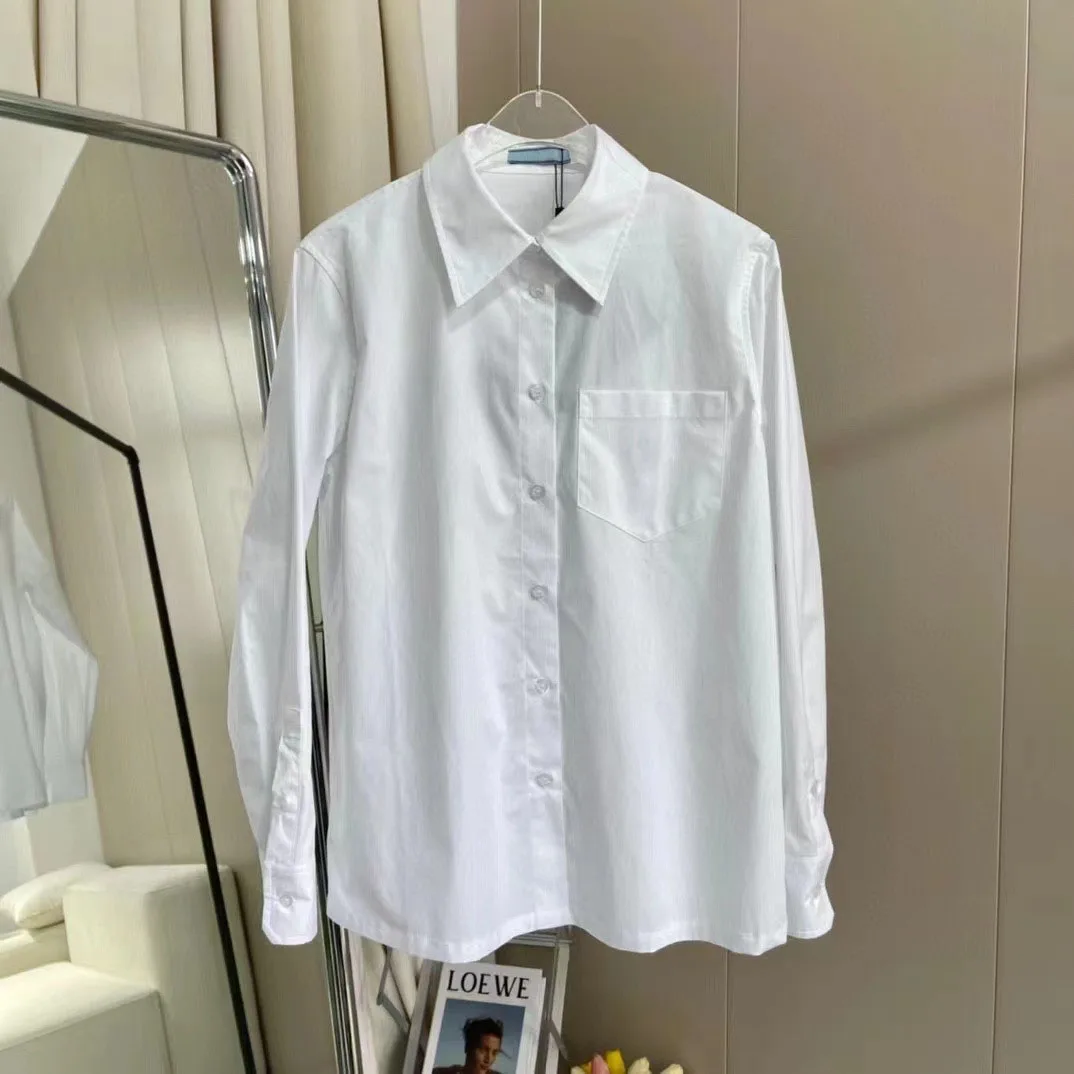 

Женская рубашка с карманами, однотонная белая блузка с принтом букв и пуговицами, Повседневные базовые Свободные футболки, весна 2022