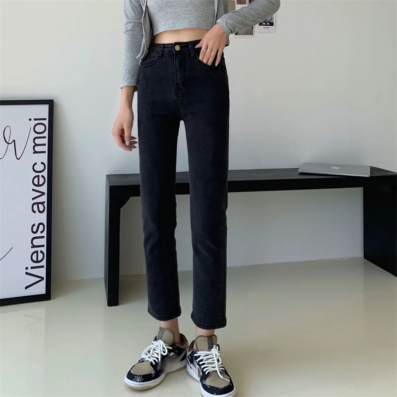 

Pants Women's Spring And Autumn Jeans 2021 New Black Minority High Waist Small Man Early Autumn Nine Point Straight Pipe Pants