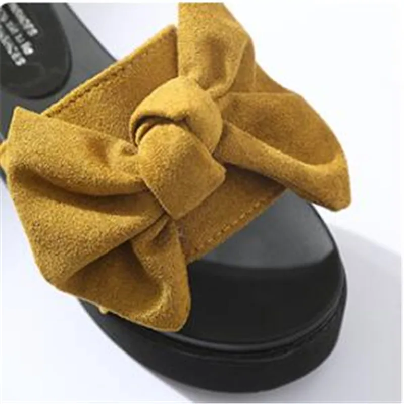 

Slippers Women Slides Bow Summer Sandals Bow-Knot Slippers Thick Soles Platform Female Floral Beach Shoes Flip Flops Black Pink