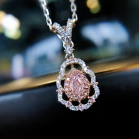 female fine jewelry geometric hollow water drop pendant s925 necklace inlay pink white zircon wedding party charm clavicle chain